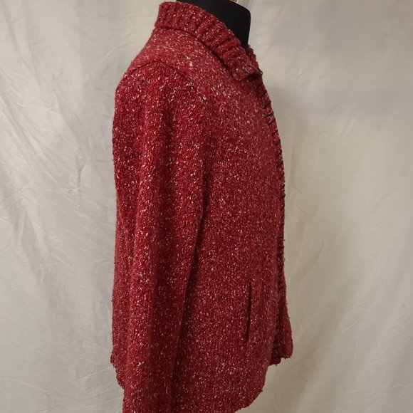 Crazy Horse Liz Claiborne Womens 1 Red Speckled Full Zip Cardigan Sweater Jacket - Picture 8 of 13